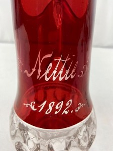 lot 12 image: Vintage Tiffin Kings Crown Thumbprint Pattern Pieces Etched with Nettie 1892