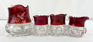 lot 13 image: Vintage Tiffin Kings Crown Thumbprint Pattern Small and Mini Pitchers