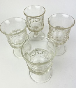 lot 26 image: 4 Tiffin Kings Crown Clear Thumbprint Pattern Water Goblets