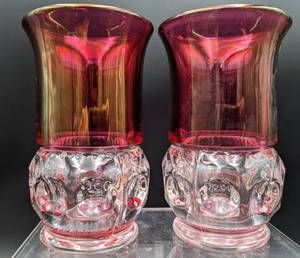 lot 22 image: Set A 8 Tiffin Franciscan Kings Crown Ice Tea Tumblers - 5.5 In, Darker Cranberry