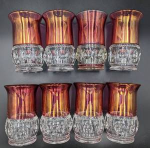 lot 24 image: Set C 8 Tiffin Franciscan Kings Crown Ice Tea Tumblers - 5.5 In, Light Cranberry