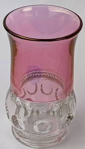 lot 25 image: Set D 7 Tiffin Franciscan Kings Crown Ice Tea Tumblers - 5.5 In, Light Cranberry