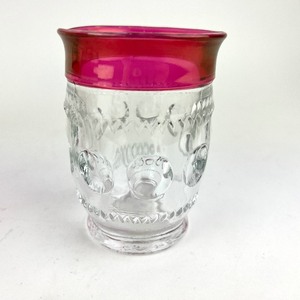lot 36 image: Tiffan Kings Crown Thumbprint Pattern Ruby Flashed Iridescent Tumblers 6 pieces