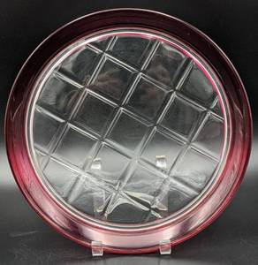 lot 41 image: Diamond Point Ruby Flash Glass 12 Inch Platter and Large Footed Compote