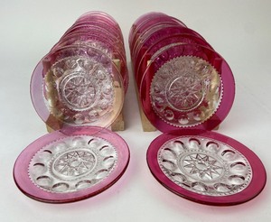 lot 59 image: Tiffin Kings Crown Thumbprint Pattern Ruby Flashed 5.25 Dessert Plates