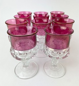 lot 2 image: Tiffin Kings Crown Ruby Flashed Thumbprint Pattern Water Goblets
