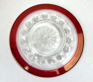lot 39 image: TIffin Kings Crown Thumbprint Pattern Ruby Flashed Small Plates set of 15