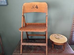 lot 433 image: Old Chair and Flowered Foot Stool L