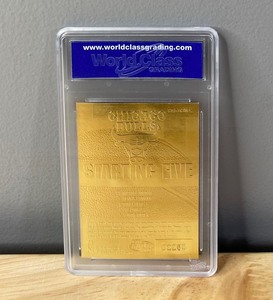 lot 42 image: 1996 NBA Hoops 23KT Gold Michael Jordan Starting 5 Red Holo Refractor Card NBA Basketball Bulls WCG 10 W