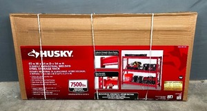 lot 7 image: Brand New Husky 3-Tier Heavy Duty Industrial Welded Steel Garage Storage Shelving Unit in Red V