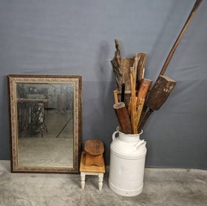 lot 159 image: 42 x 30 Rectangle Wall Mirror, Milk Jug, 2 Step Stools and More B