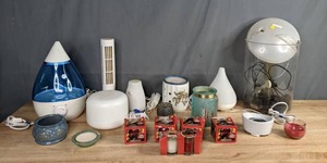lot 160 image: Assortment of Crane Drop Humidifier, Wax Warmer, Various Holiday Scented Candles, Essential Oil Diffuser and More B