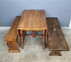 lot 154 image: 2 Wood Benches and Folding Extending Wood Table B