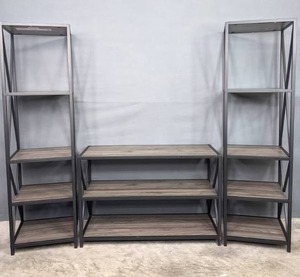 lot 203 image: Walker Edison X-Framed Bookshelf and Two Metal X Wood Bookshelves   F