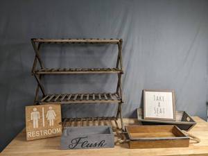 lot 191 image: Assorted Wooden Bathroom Decor includes a Smith & Hawken Gardening Basket F