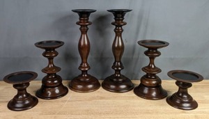 lot 186 image: Set of 6 Pottery Barn Turner Wood Taper and Pillar Candle Holders F