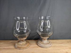 lot 174 image: Pair of Pottery Barn Ashton Hurricane Candle Holders F