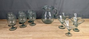 lot 175 image: Set of Crate and Barrel Bubble Glass Items - Pitcher, (6) Goblets, and (5) Martini Glasses F