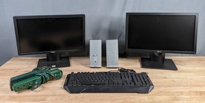 lot 231 image: Computer Accessories Pair of Dell Monitors, Bose Speakers, Keyboard and More F