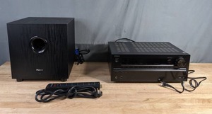 lot 232 image: Pioneer Subwoofer, Onkyo Receiver and Power Strip F