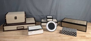 lot 212 image: Assortment of 8 Pottery Barn Decorative Boxes, Jewelry Case, Picture Frame and More F