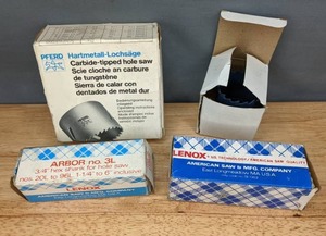 lot 273 image: PFRED 51mm & 4 14 Carbide-Tipped Hole Saw and 2 Lenox Arbor Hex Shanks for Hole Saws T