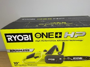 lot 8A image: ONE HP 18V Brushless 10 in. Cordless Battery Chainsaw with 4.0 Ah Battery and Charger