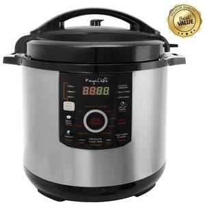 lot 60 image: Dented - Tested and Working MegaChef 12-Qt. Steel Digital Pressure Cooker with 15 Presets