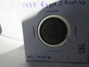 lot 34 image: 1957 EGYPT FOREIGN COIN 5 PIASTRES SILVER