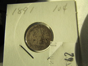 lot 42 image: 1891 SEATED SILVER DIME