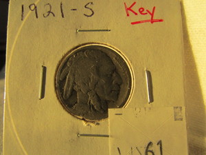 lot 61 image: 1921-S KEY DATE BUFFALO NICKEL