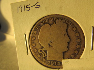 lot 65 image: 1915-S BARBER SILVER HALF DOLLAR