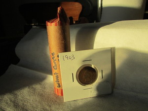 lot 86 image: ROLL OF MIXED DATE WHEAT CENTS 1909-1958 WITH A 1903 INDIAN HEAD CENT