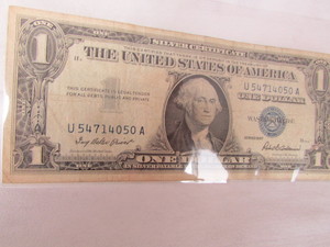 lot 92 image: 1957 ONE DOLLAR SILVER CERTIFICATE