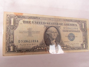 lot 93 image: 1957-A ONE DOLLAR SILVER CERTIFICATE