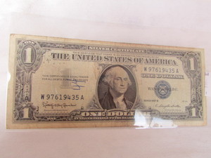 lot 95 image: 1957-B ONE DOLLAR SILVER CERTIFICATE