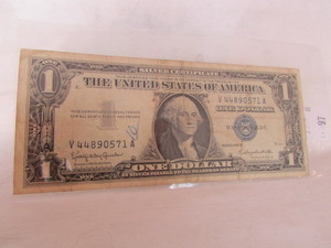 lot 97 image: 1957-B ONE DOLLAR SILVER CERTIFICATE