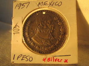 lot 105 image: 1957 MEXICO 1 PESO SILVER