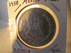 lot 106 image: 1958 MEXICO 1 PESO SILVER