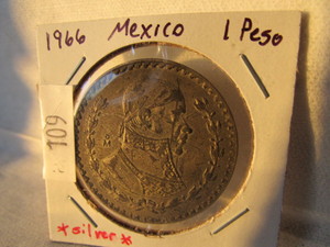lot 109 image: 1966 MEXICO 1 PESO SILVER