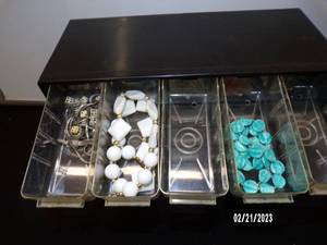 lot 50 image: 25 Drawer Multi-Purpose Plastic Storage Cabinet for Jewelry (Full of Jewelry, Bracelets, and Beads)