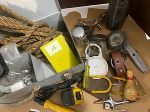 Metal Tool Case w Contents Rope
