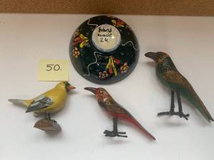 3 Wood Carved Birds Hand Bowl