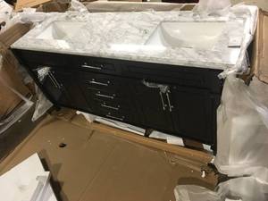 Aberdeen 72 in. W x 22 in. D x 34.50 in. H Bath Vanity in Black with White Carrara Marble Top by Home Decorators Collection Damaged on Granite  Customer Returns See Pictures