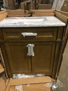 Caville 30 in. W x 22 in. D x 34.50 in. H Bath Vanity in Almond Latte with Carrara Marble Top by Home Decorators Collection Customer Returns See Pictures