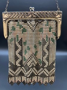 lot 56 image: Vintage Art Deco Mesh Bag Purse in Silvers with Green & Pink