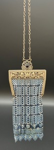 lot 196 image: Vintage Art Deco Mesh Bag Purse - Dusty Blue