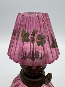 lot 91 image: Vintage Hand Painted Miniature Oil Lamp with Glass Shade