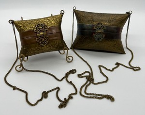 lot 192 image: Pair of Vintage Brass Pillow Purses with Velvet Lining