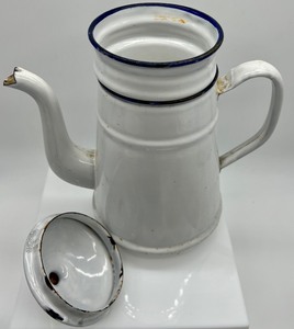lot 24 image: Vintage Assorted Enamelware Canisters, Teapot and more